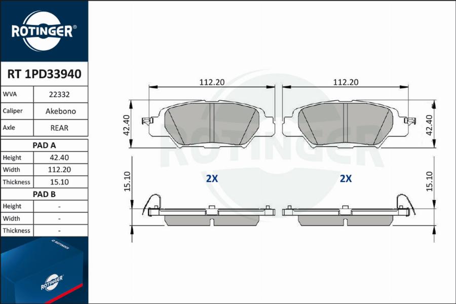 Rotinger RT 1PD33940 - Əyləc altlığı dəsti, əyləc diski furqanavto.az