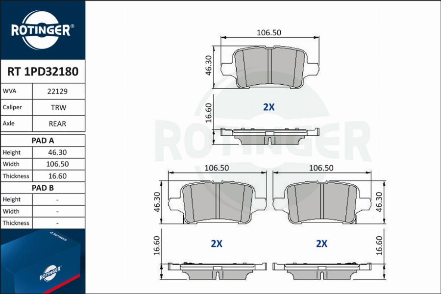 Rotinger RT 1PD32180 - Əyləc altlığı dəsti, əyləc diski furqanavto.az