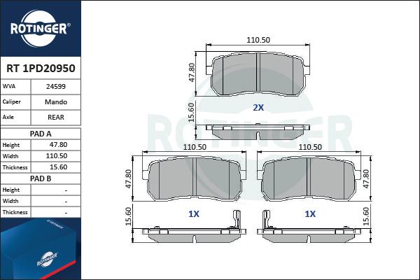 Rotinger RT 1PD20950 - Əyləc altlığı dəsti, əyləc diski furqanavto.az