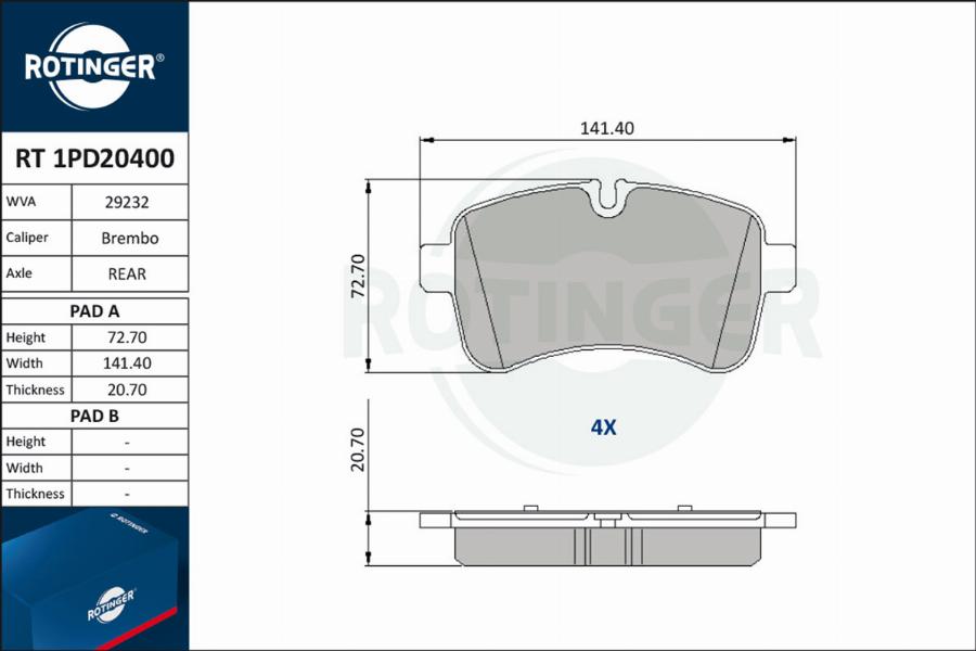 Rotinger RT 1PD20400 - Əyləc altlığı dəsti, əyləc diski furqanavto.az