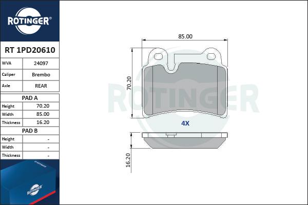 Rotinger RT 1PD20610 - Əyləc altlığı dəsti, əyləc diski furqanavto.az