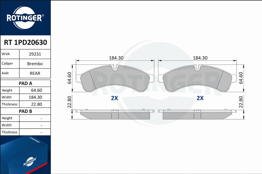 Rotinger RT 1PD20630 - Əyləc altlığı dəsti, əyləc diski furqanavto.az