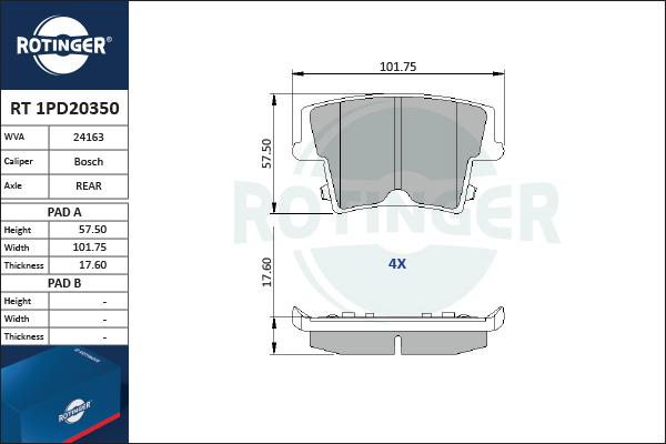 Rotinger RT 1PD20350 - Əyləc altlığı dəsti, əyləc diski furqanavto.az