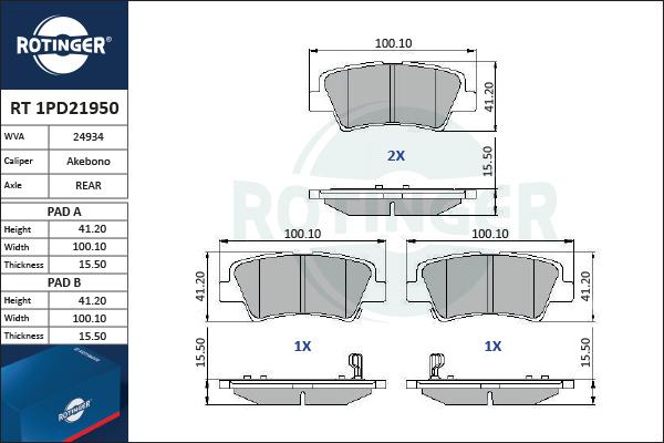 Rotinger RT 1PD21950 - Əyləc altlığı dəsti, əyləc diski furqanavto.az