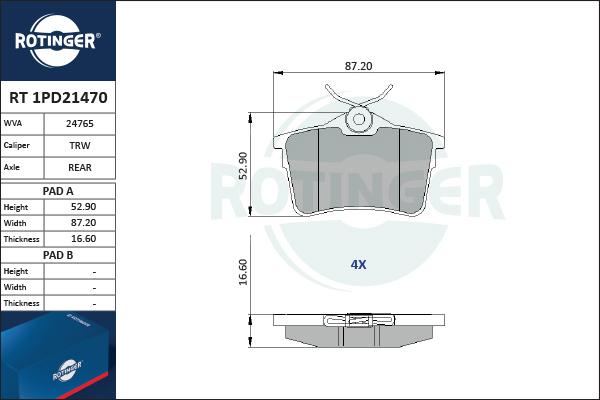 Rotinger RT 1PD21470 - Əyləc altlığı dəsti, əyləc diski furqanavto.az