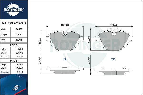 Rotinger RT 1PD21620 - Əyləc altlığı dəsti, əyləc diski furqanavto.az