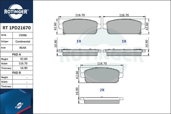 Rotinger RT 1PD21670 - Əyləc altlığı dəsti, əyləc diski furqanavto.az