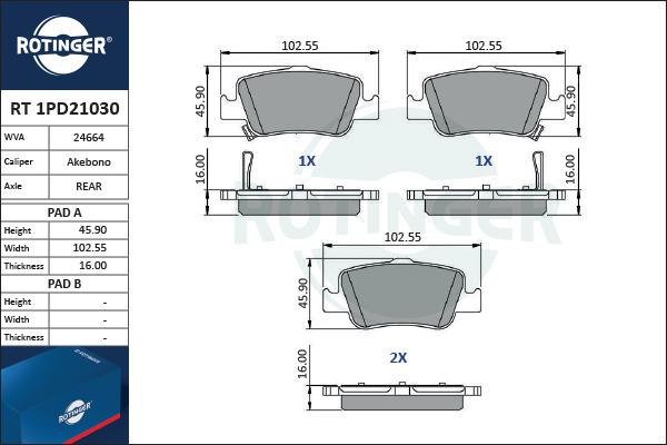 Rotinger RT 1PD21030 - Əyləc altlığı dəsti, əyləc diski furqanavto.az