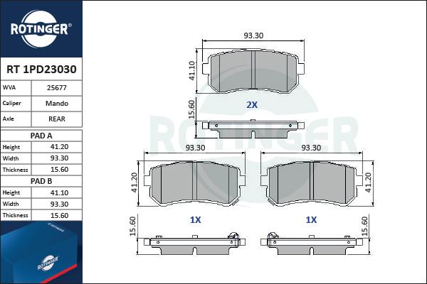 Rotinger RT 1PD23030 - Əyləc altlığı dəsti, əyləc diski furqanavto.az