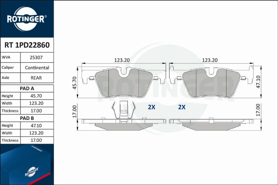 Rotinger RT 1PD22860 - Əyləc altlığı dəsti, əyləc diski furqanavto.az