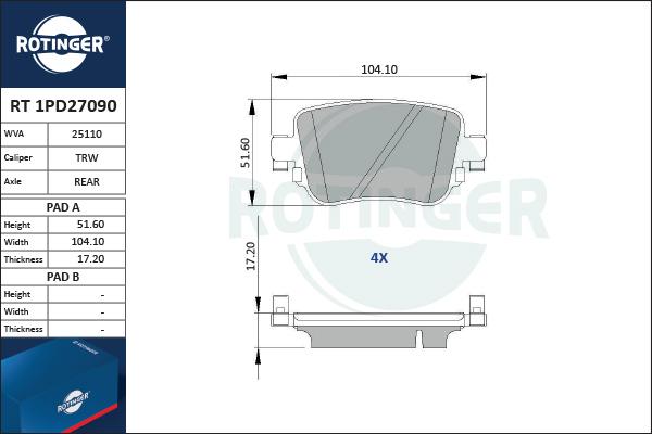 Rotinger RT 1PD27090 - Əyləc altlığı dəsti, əyləc diski furqanavto.az