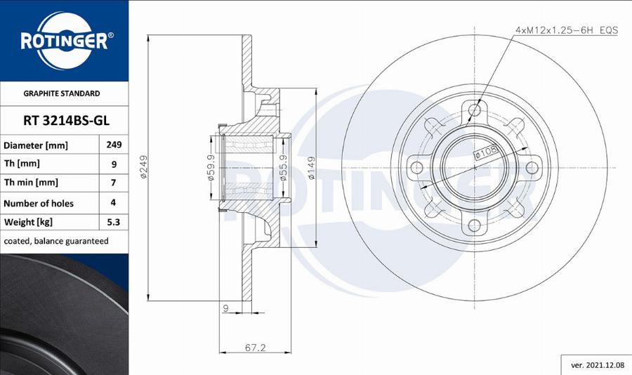 Rotinger RT 3214BS-GL - Əyləc Diski furqanavto.az