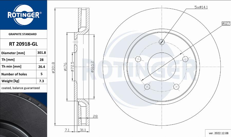 Rotinger RT 20918-GL - Əyləc Diski furqanavto.az