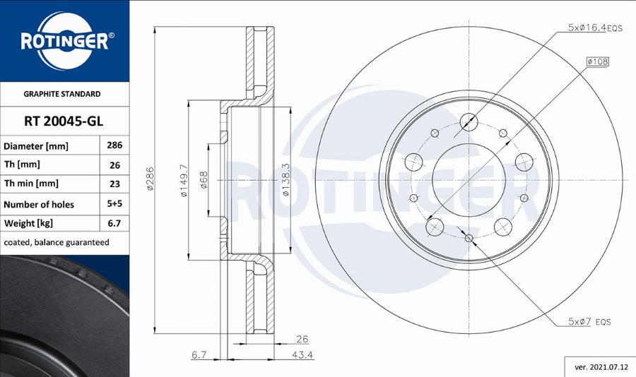 Rotinger RT 20045-GL - Əyləc Diski furqanavto.az