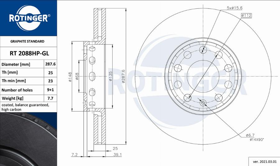 Rotinger RT 2088HP-GL - Əyləc Diski furqanavto.az