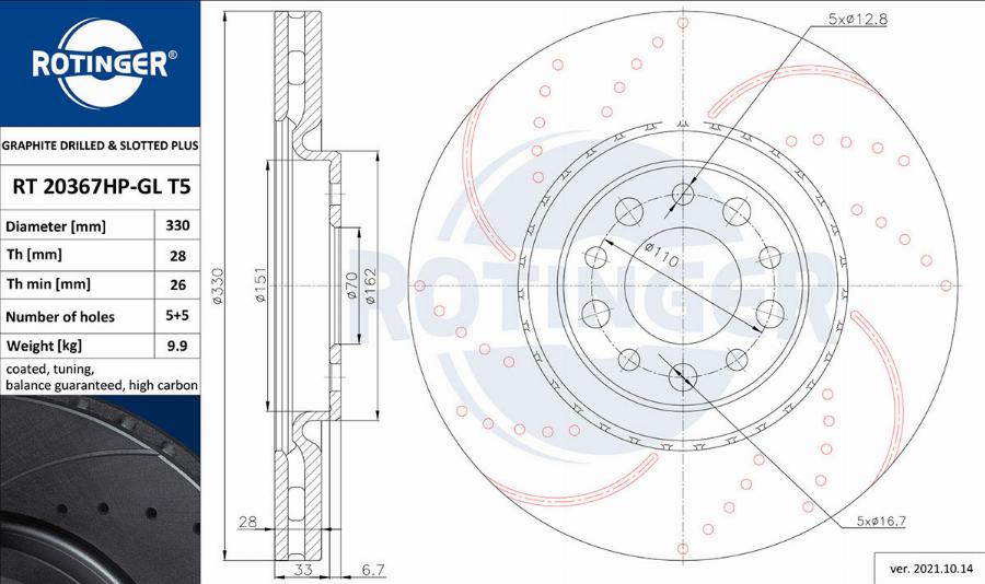 Rotinger RT 20367HP-GL T5 - Əyləc Diski furqanavto.az