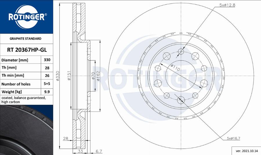 Rotinger RT 20367HP-GL - Əyləc Diski furqanavto.az