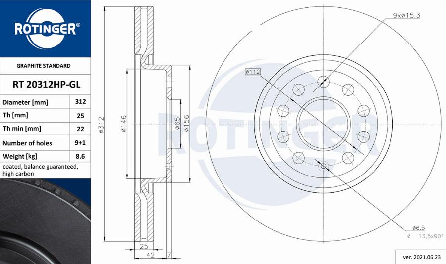 Rotinger RT 20312HP-GL - Əyləc Diski furqanavto.az