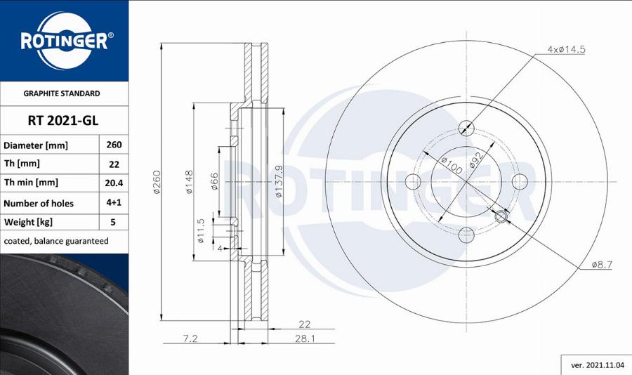 Rotinger RT 2021-GL - Əyləc Diski furqanavto.az