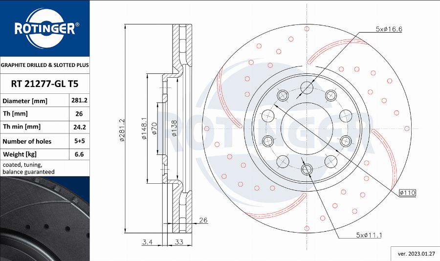 Rotinger RT 21277-GL T5 - Əyləc Diski furqanavto.az