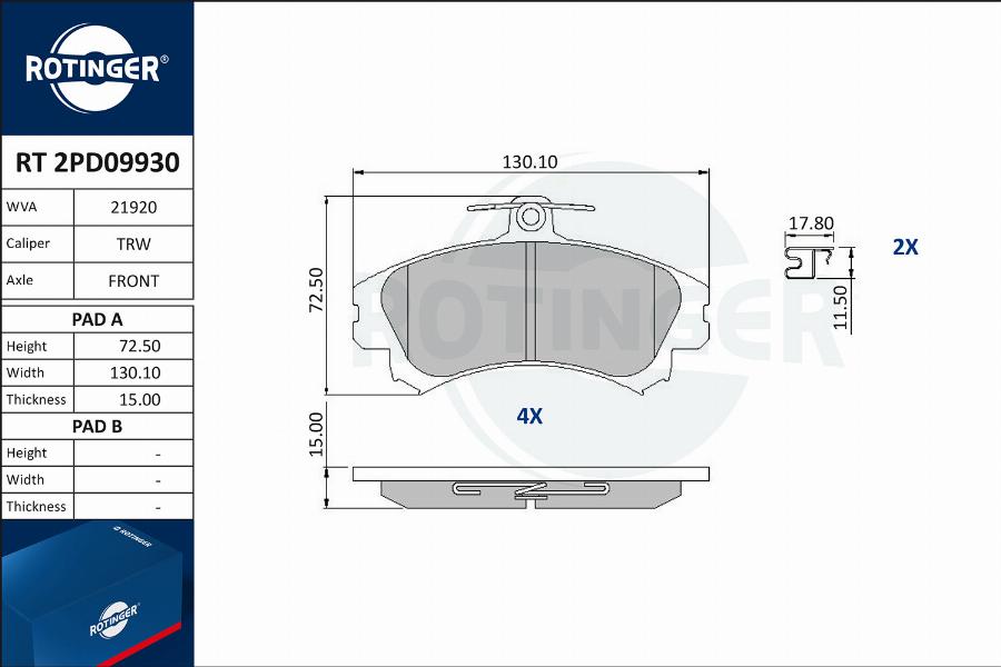 Rotinger RT 2PD09930 - Əyləc altlığı dəsti, əyləc diski furqanavto.az