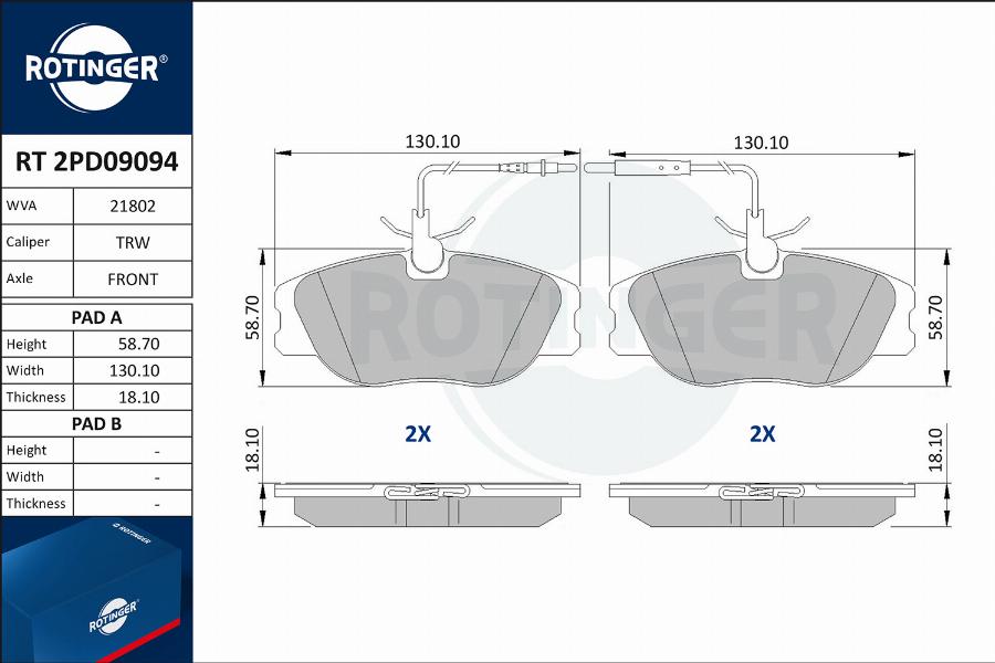 Rotinger RT 2PD09094 - Əyləc altlığı dəsti, əyləc diski furqanavto.az