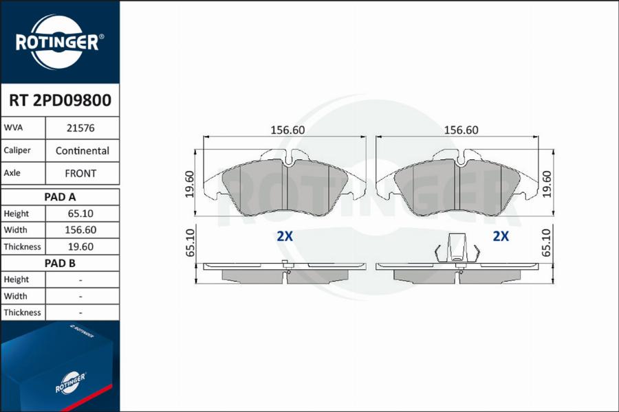 Rotinger RT 2PD09800 - Əyləc altlığı dəsti, əyləc diski furqanavto.az