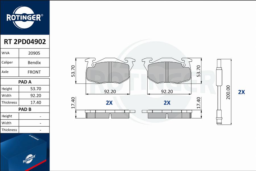 Rotinger RT 2PD04902 - Əyləc altlığı dəsti, əyləc diski furqanavto.az