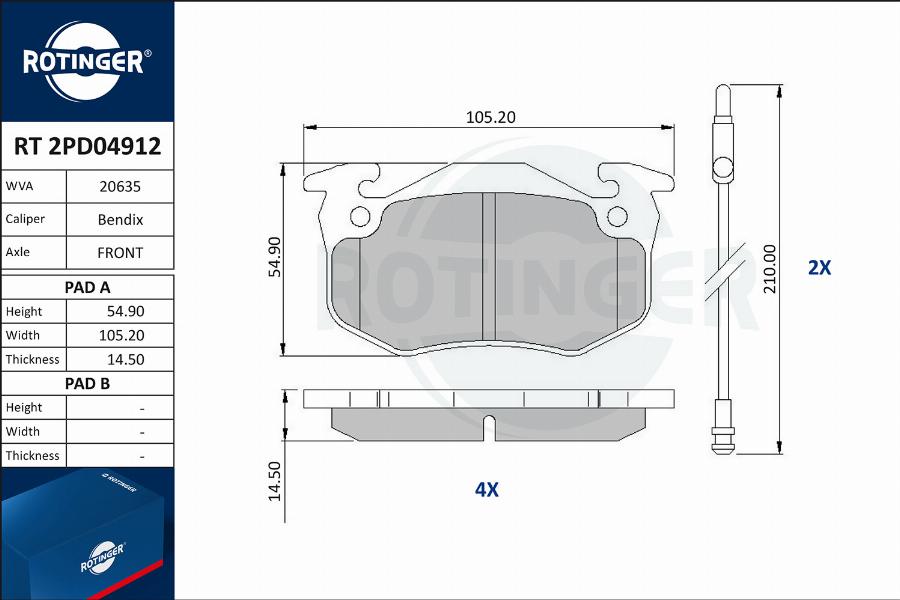 Rotinger RT 2PD04912 - Əyləc altlığı dəsti, əyləc diski furqanavto.az