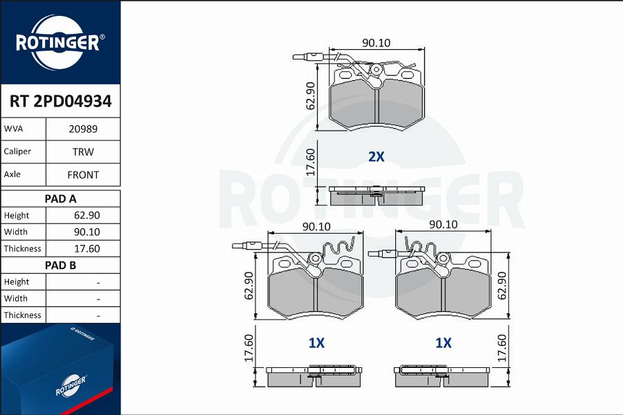 Rotinger RT 2PD04934 - Əyləc altlığı dəsti, əyləc diski furqanavto.az