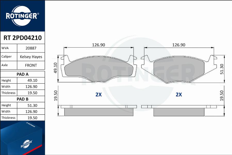 Rotinger RT 2PD04210 - Əyləc altlığı dəsti, əyləc diski furqanavto.az