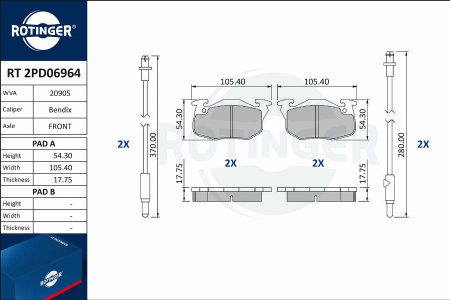 Rotinger RT 2PD06964 - Əyləc altlığı dəsti, əyləc diski furqanavto.az