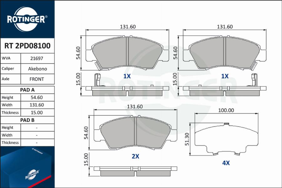 Rotinger RT 2PD08100 - Əyləc altlığı dəsti, əyləc diski furqanavto.az