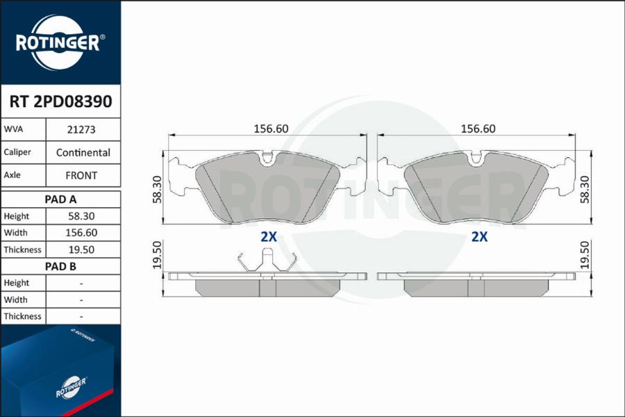 Rotinger RT 2PD08390 - Əyləc altlığı dəsti, əyləc diski furqanavto.az