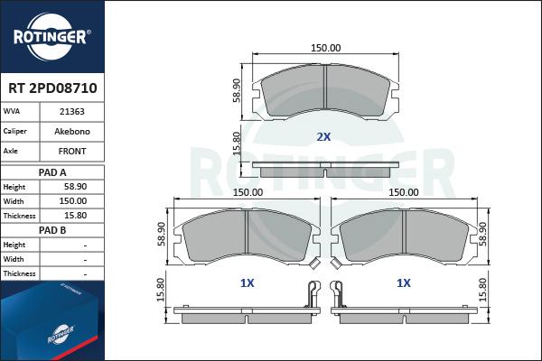 Rotinger RT 2PD08710 - Əyləc altlığı dəsti, əyləc diski furqanavto.az