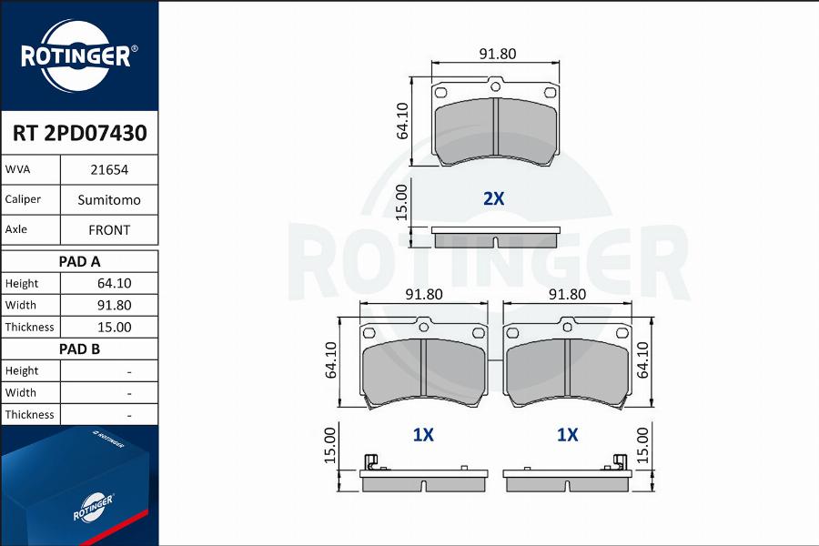 Rotinger RT 2PD07430 - Əyləc altlığı dəsti, əyləc diski furqanavto.az