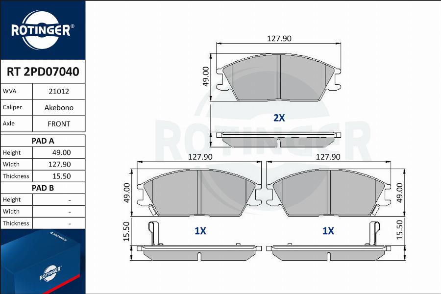 Rotinger RT 2PD07040 - Əyləc altlığı dəsti, əyləc diski furqanavto.az