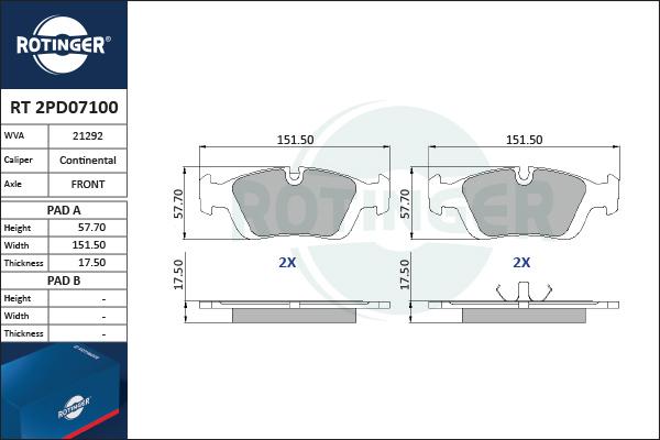 Rotinger RT 2PD07100 - Əyləc altlığı dəsti, əyləc diski www.furqanavto.az