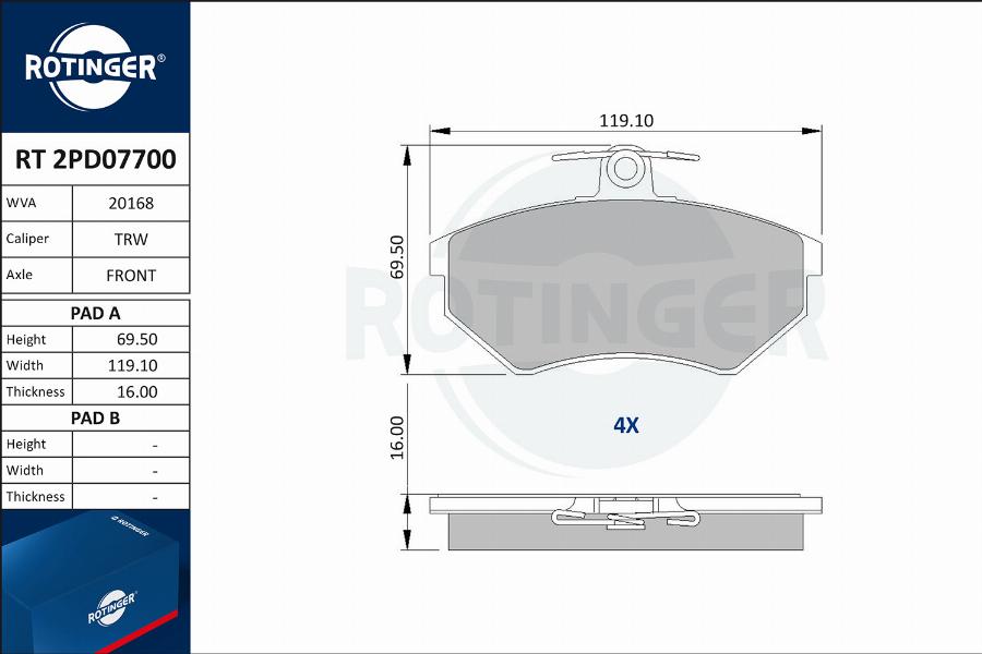 Rotinger RT 2PD07700 - Əyləc altlığı dəsti, əyləc diski furqanavto.az