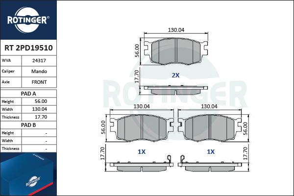 Rotinger RT 2PD19510 - Əyləc altlığı dəsti, əyləc diski furqanavto.az