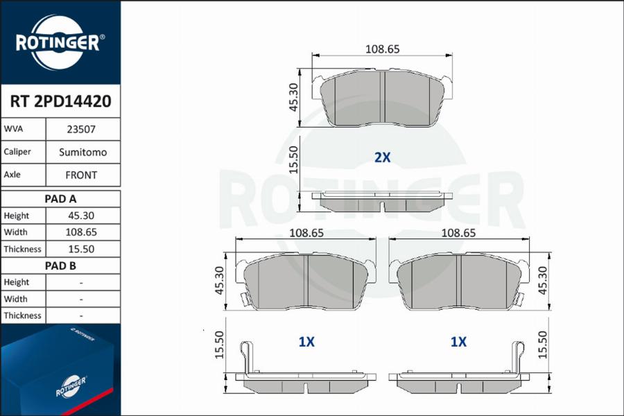 Rotinger RT 2PD14420 - Əyləc altlığı dəsti, əyləc diski furqanavto.az