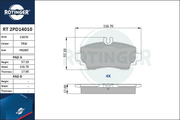 Rotinger RT 2PD14010 - Əyləc altlığı dəsti, əyləc diski furqanavto.az