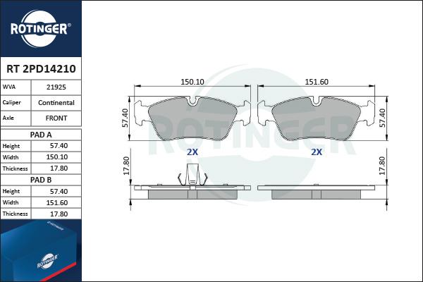 Rotinger RT 2PD14210 - Əyləc altlığı dəsti, əyləc diski furqanavto.az