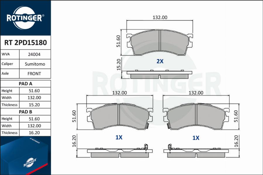 Rotinger RT 2PD15180 - Əyləc altlığı dəsti, əyləc diski furqanavto.az