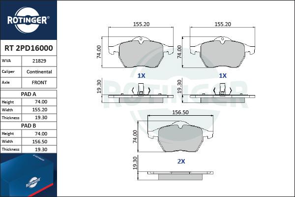 Rotinger RT 2PD16000 - Əyləc altlığı dəsti, əyləc diski furqanavto.az