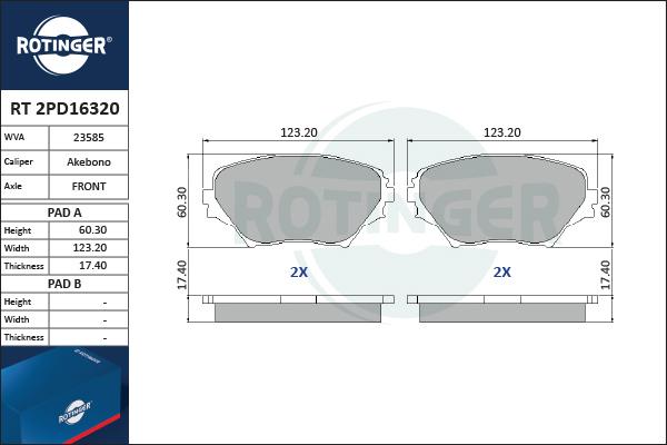 Rotinger RT 2PD16320 - Əyləc altlığı dəsti, əyləc diski furqanavto.az