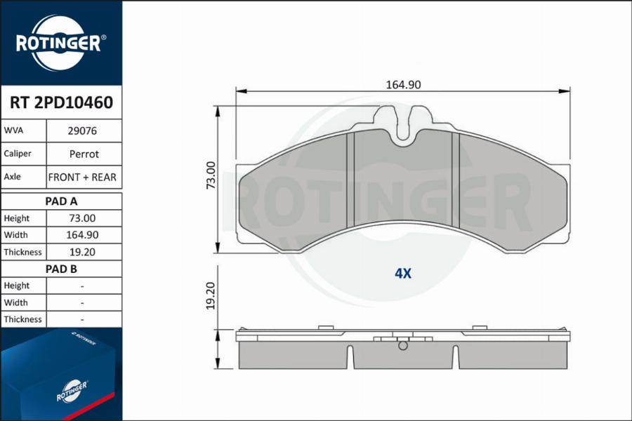 Rotinger RT 2PD10460 - Əyləc altlığı dəsti, əyləc diski furqanavto.az