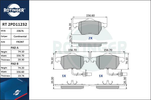 Rotinger RT 2PD11232 - Əyləc altlığı dəsti, əyləc diski furqanavto.az