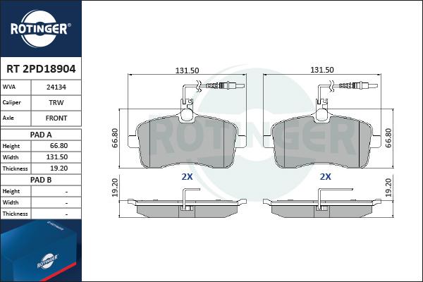 Rotinger RT 2PD18904 - Əyləc altlığı dəsti, əyləc diski furqanavto.az