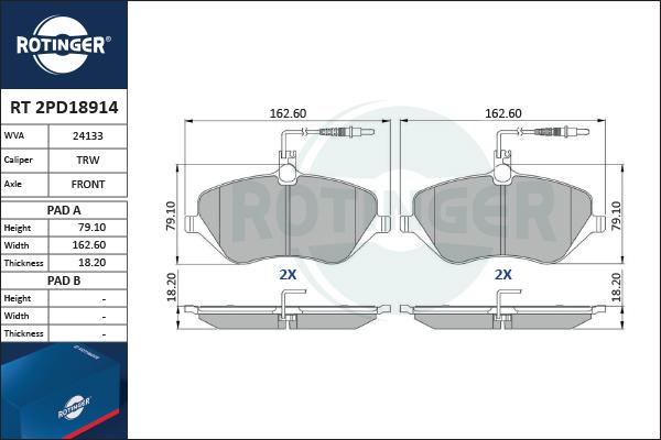 Rotinger RT 2PD18914 - Əyləc altlığı dəsti, əyləc diski furqanavto.az